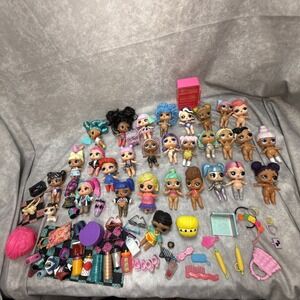 LOL Surprise Dolls Lot of 28 Dolls w Accessories Bottles Fridge Clothing & Pet